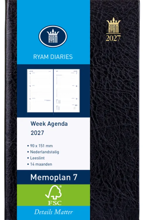 Agenda 2025 Ryam Memoplan 7 Suprema 7Dagen/2Pagina's Zwart