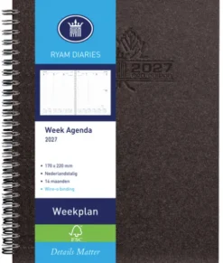 Agenda 2025 Ryam Weekplan Wire-O 7Dagen/2Pagina's Zwart