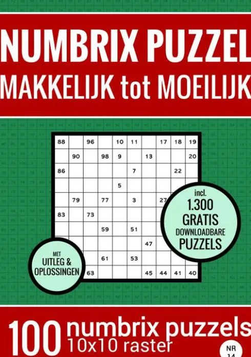 Kerstcadeau: Puzzelboek met 100 Numbrix Puzzels - Makkelijk tot Moeilijk - NR.14
