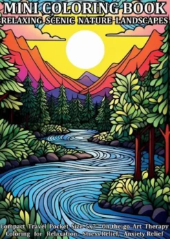 Mini Coloring Book Relaxing Scenic Nature Landscapes: Compact Travel Pocket Size 5x7″ On-the-go Art Therapy Coloring for Relaxation, Stress Reli
