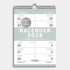 Spiraalkalender 2-weeks 2026 A4 Grijsgroen